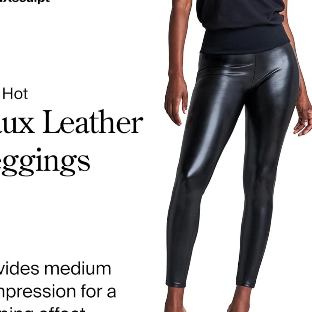 SPANX Sculpt Faux Leather Leggings - Black